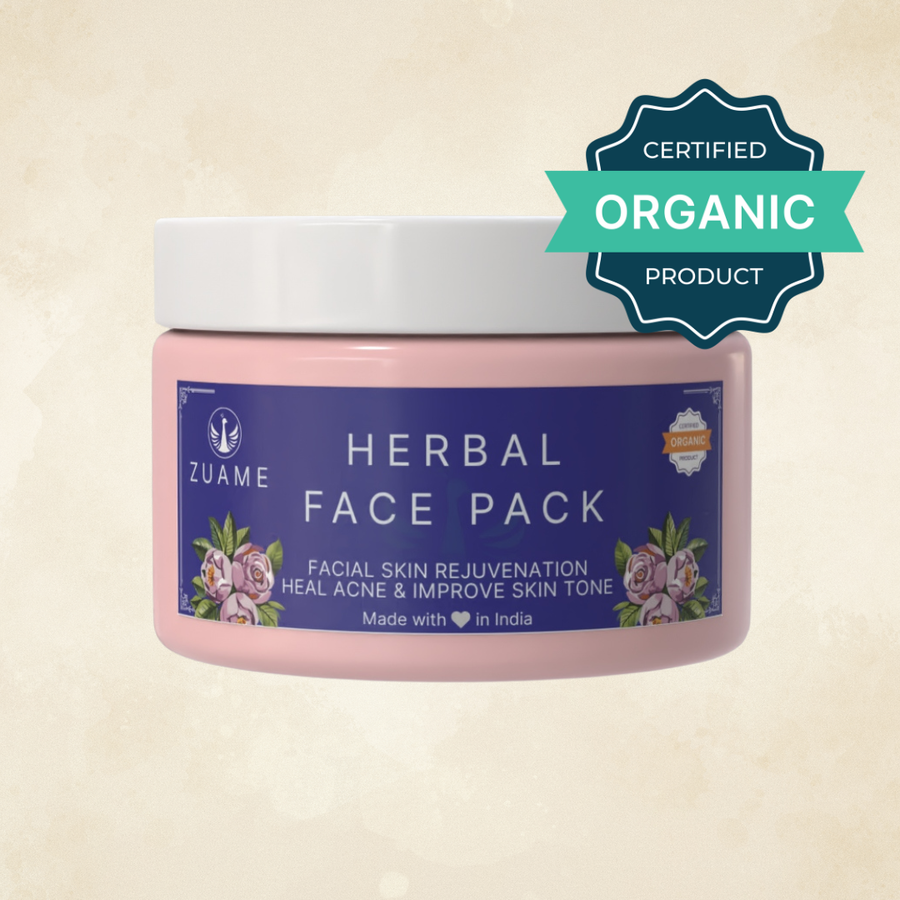 Zuame Herbal Face Pack | Neem, Sandalwood, Saffron & Damask Rose | Acne, Suntan & Brightening | Certified Organic