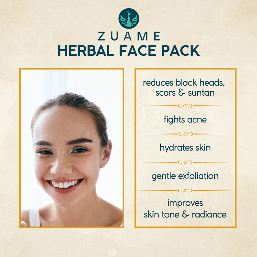 Zuame Herbal Face Pack | Neem, Sandalwood, Saffron & Damask Rose | Acne, Suntan & Brightening | Certified Organic