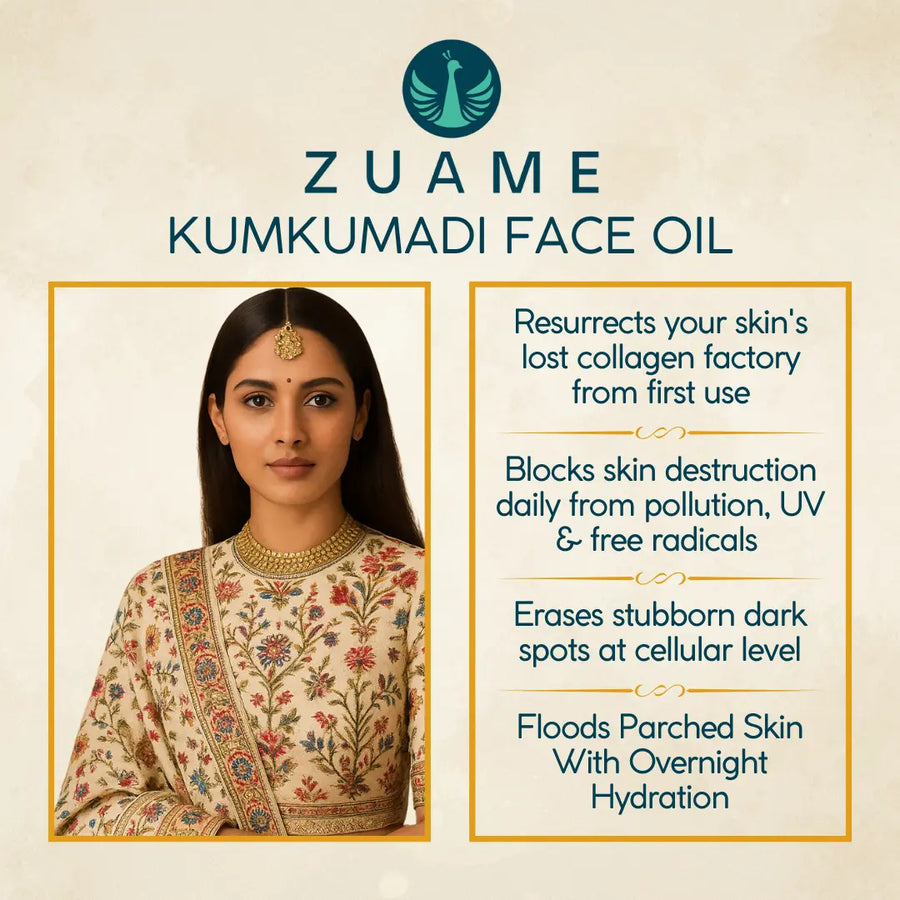 Kumkumadi Face Oil — Ayurvedic Glow Oil for Brightening, Pigmentation & Ageing Skin | Saffron, Manjistha & Ashwagandha | Certified Organic