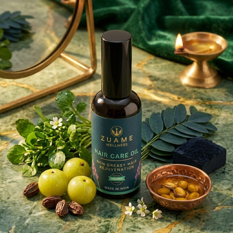 Zuame Hair Care Oil — Amla, Gudari Saag, Indigo & Jojoba for Greying, Hair Fall & Scalp Health