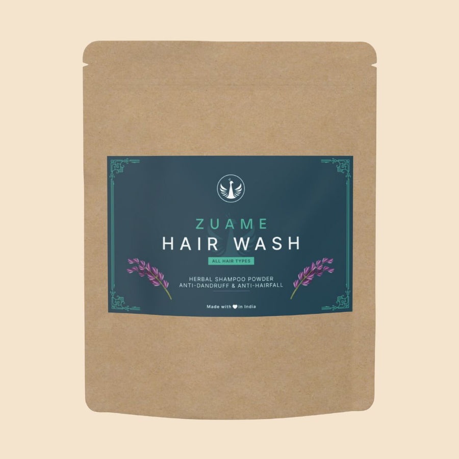 Zuame Hair Wash — Herbal Powder Shampoo with Argan, Jojoba, Kalonji, Curry Leaf & Bermuda Grass