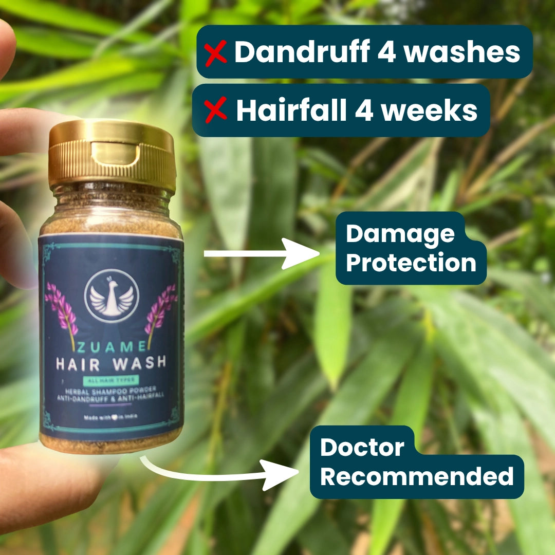 Zuame Hair Wash - 100% Herbal Powder Shampoo for Hair Fall & Dandruff Treatment